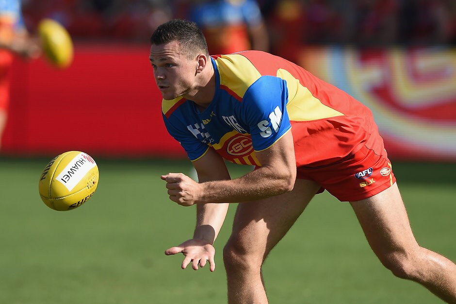 AFL 2016 Rd 01 - Gold Coast v Essendon GOLD COAST, AUSTRALIA - MARCH 26: Steven May of the Suns warms up before the 2016 AFL Round 01 match between the Gold Coast Suns and the Essendon Bombers at Metricon Stadium, Gold Coast on March 26, 2016. (Photo by Matt Roberts/AFL Media)